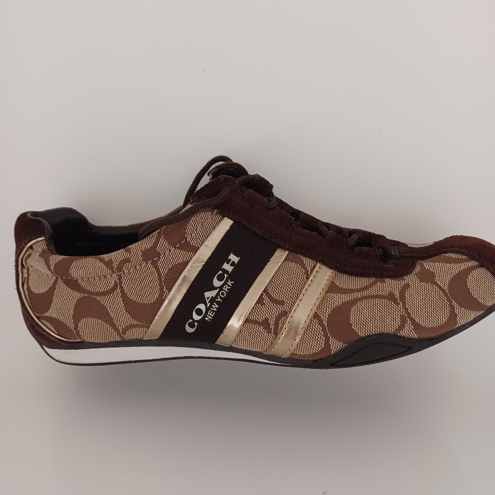 New  COACH Women's Brown Canvas & Suede Sneaker Size 8 EU 38